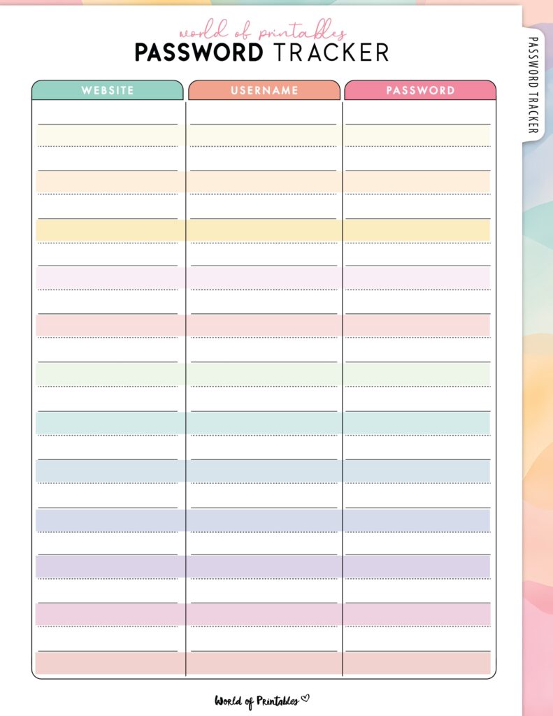 printable password trackers - world of printables